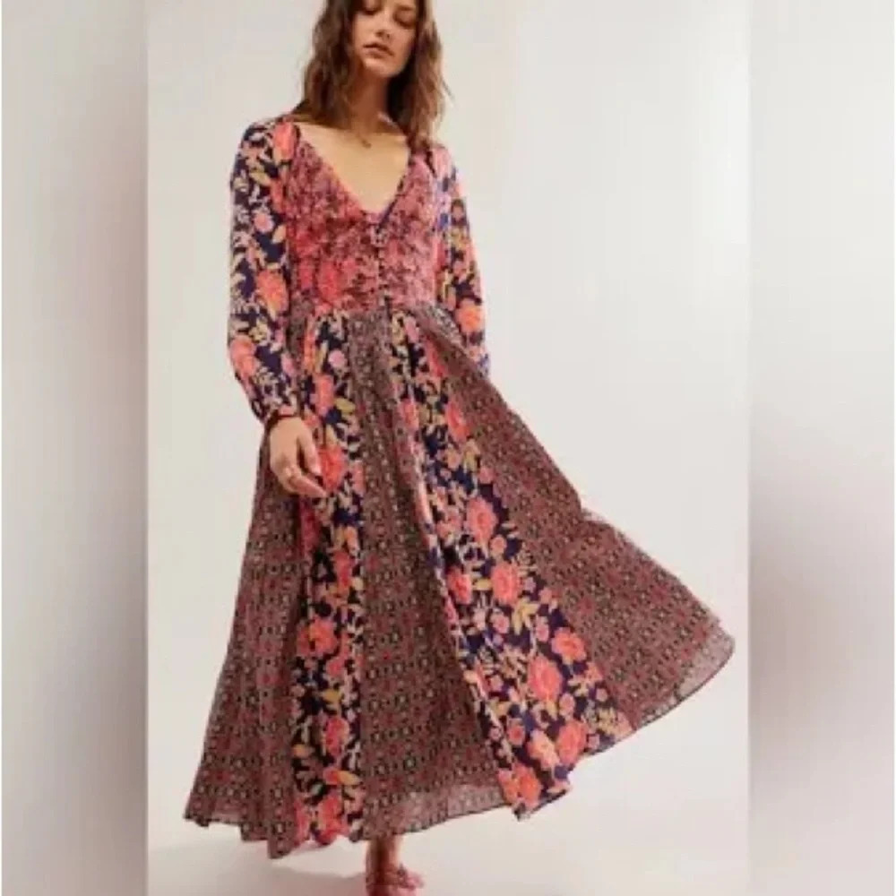 Free People Maxi Dress Women
Boho A New Way Pink Blue Floral XS
